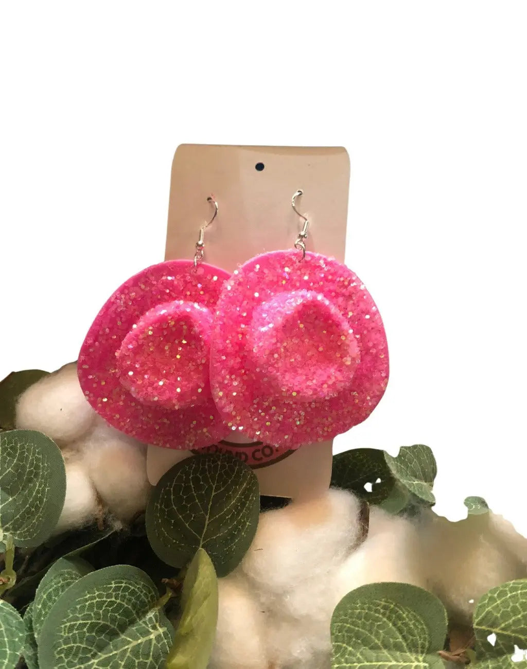 Glitter Pink Cowgirl Hat Earrings The Pink Hound Boutique
