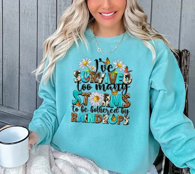 I've Survived Too Many Storms To Be Bothered By Raindrops Sweatshirt The Pink Hound Boutique